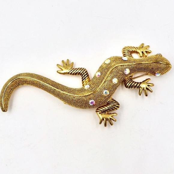 Unbranded Jewelry - RHINESTONE LIZARD PIN BROOCH Gold Tone Salamander Gecko